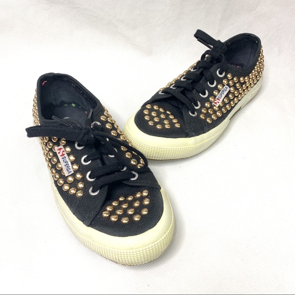 SUPERGA Black gold Studded Sneakers